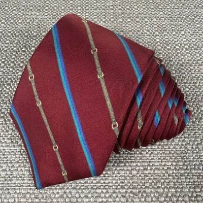 Corbata Lanvin Paris Hombre Granate Rojo Cinturón Hebilla Corbata Seda 57" x 3 1/4" Italia Foto 1 de 4