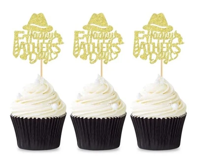 24 piezas Feliz Día del Padre Cupcake Toppers AZUL BRILLO Foto 1 de 4
