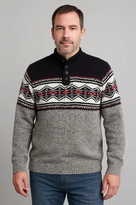 Suéter Tejido Chaps Ralph Lauren Fair Isle Cuello Simulado XL Negro Blanco Rojo Foto 1 de 4