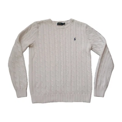 Polo Ralph Lauren Suéter Mujer Grande Blanco Tejido con Cable Cuello Redondo Manga Larga  Foto 1 de 4