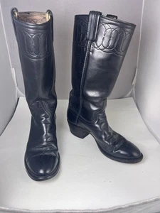 Damengröße 5,5 B – Larry Mahan Vintage Cowboy Westernstiefel schwarz - Bild 1 von 6