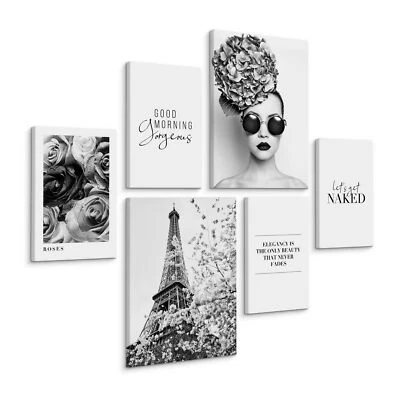 Leinwand Bilder Set Aufhängfertig BLUMEN Zitaten Porträt Frau Wanddeko 90x80cm - Bild 1 von 4