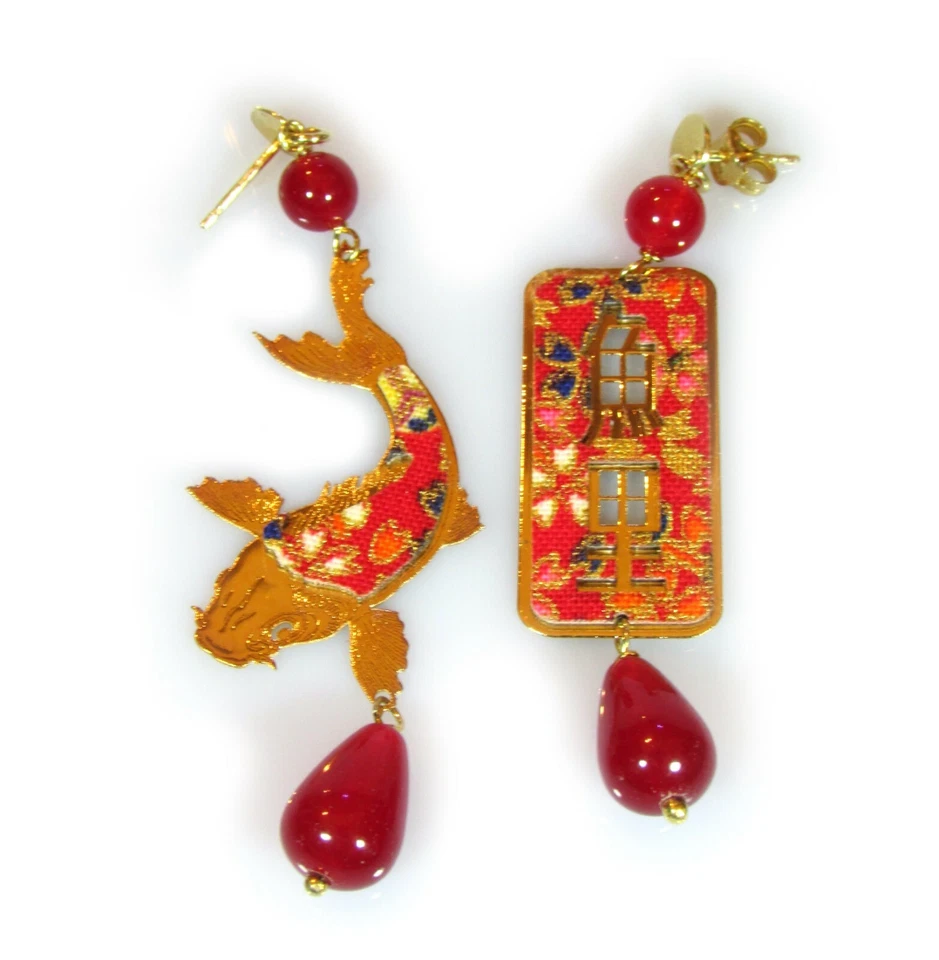  Orecchini Carpa Argento Mini Rubino - Immagine 1 di 1