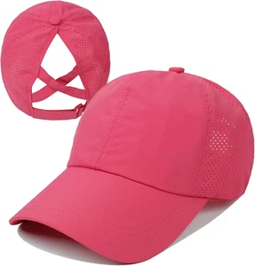 Adjustable Criss Cross Ponytail Baseball Cap for Messy Buns - Quick Dry Mesh - Picture 1 of 13