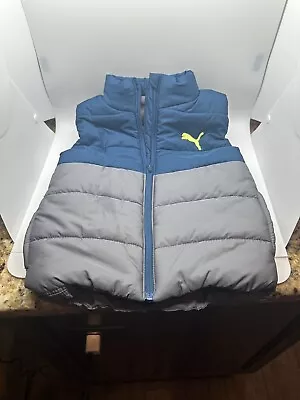 Puma Chaleco Chaqueta Niños XXS/3/4 Azul y Gris Acolchado Cremallera Completa Puffer Juventud Foto 1 de 4