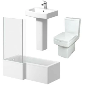 Bathroom Suite L Shaped Bath LH or RH Screen 1700 Toilet WC Basin Sink Square - Picture 1 of 34