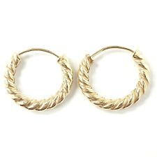 Gold Hoop Earrings Sleeper Solid 9ct Twist Pattern 13mm Wide UK Seller