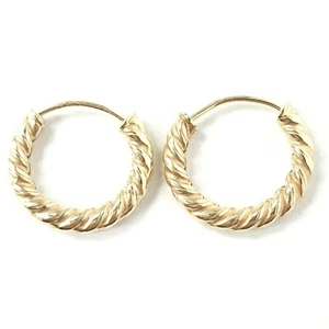 9ct Yellow Gold Sleepers Twisted Pattern Hoop Earrings 13mm SOLD AS A PAIR - Picture 1 of 12