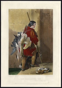 Antique Master Print-FALCONER-HERON-PARTRIDGE-FALCONRY-Chevalier-Landseer-1844 - Picture 1 of 1