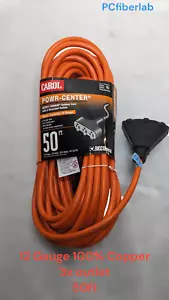 Carol 50Ft 12 Gauge 100% Copper Heavy-Duty Orange 3-Outlet Power Cord 12/3 SJTW - Picture 1 of 5