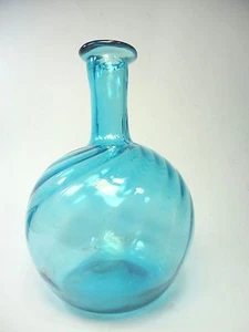Hand Blown Blue Glass Bulbous Bottle. aqua color Globular art deco Decanter - Picture 1 of 12