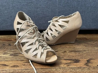 Women’s Sandals, Tie Strappy Wedge Size 7.5 Color: NUDE - Изображение 1 из 4