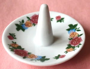 Vintage Porcelain Ring Holder Trinket Dish with Flowers - Picture 1 of 5