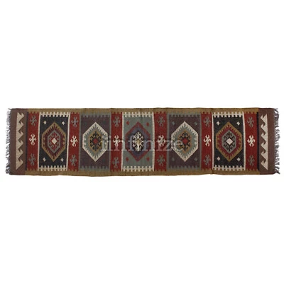 Flatweave Reversible Tribal Kilim Kelim Runner Rug Handwoven Wool Carpet 2.5x10 - Image 1 of 3