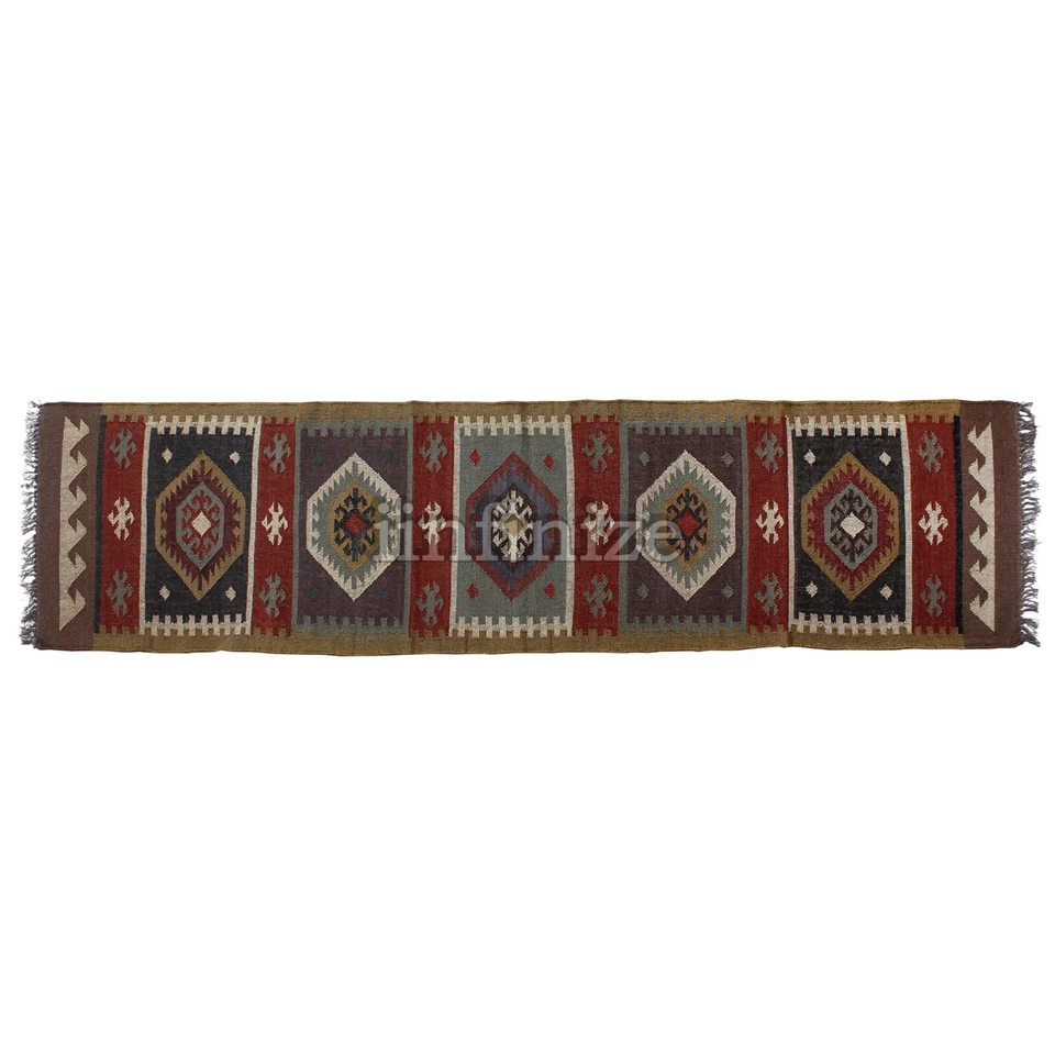 Flatweave Reversible Tribal Kilim Kelim Runner Rug Handwoven Wool Carpet 2.5x10 - Image 1 of 3