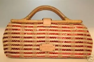 Kate Spade Selby wicker woven natural Napoli Handbag Purse Tote Clutch RED $300 - Picture 1 of 4