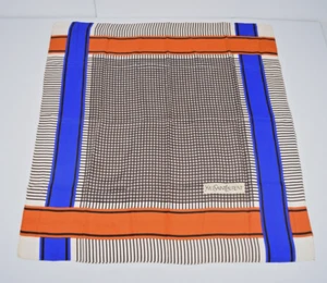 Yves Saint Laurent Silk Scarf VTG 60s Delicate Orange Blue Brown Plaid 30"X31" - Picture 1 of 5