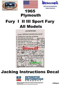 1965 Plymouth Fury Concourse Jacking Instructions 2467969 NEW MoPar USA - Picture 1 of 2
