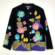 Eye-Catching Indigo Moon Womens Embroidered & Embellished Button-Up Jacket Size