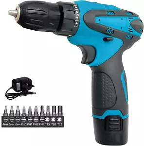 12V Cordless Drill Electric Screwdriver Power Driver Combi Drills Kit +1 Battery - Picture 1 of 17