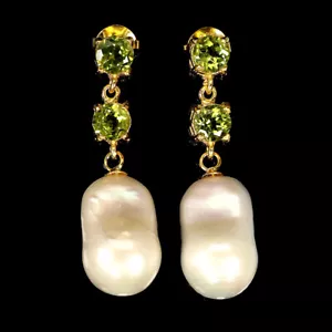 925 Sterling Silver Earrings Round Peridot 5mm Pearl Natural Gemstone Jewelry - Picture 1 of 10