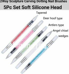 2 Way Nail Art Brush Silicone Head Carving Emboss Sculpture Acrylic Dotting Tool - Picture 1 of 1