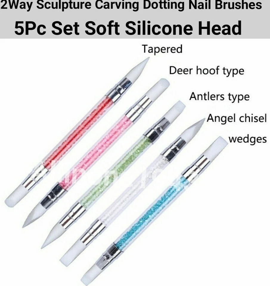 2 Way Nail Art Brush Silicone Head Carving Emboss Sculpture Acrylic Dotting Tool - Image 1 of 1