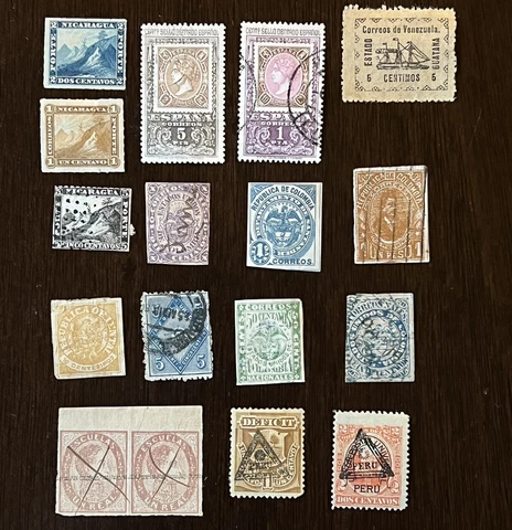 EARLY LATIN AMERICA STAMP LOT URUGUAY PERU VENEZUELA NICARAGUA COLOMBIA SPAIN Cover