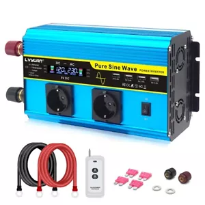 2000W 4000W Reine Sinuswelle Spannungswandler 12V 230V Wechselrichter LCD 4USB - Bild 1 von 7