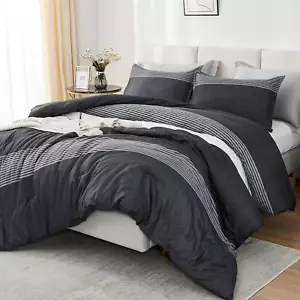Litanika Queen Comforter Set Black White Grey - 3 Pieces Lightweight Summer Bedd - Picture 1 of 8