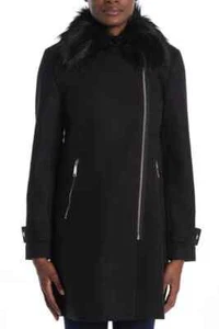 Nine West Faux Fur Trim Asymmetrical Zip Coat Size M - Picture 1 of 12