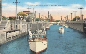 Lake Washington Seattle WA Government Canal Locks 1952 Yachts Postcard 664 - Picture 1 of 2
