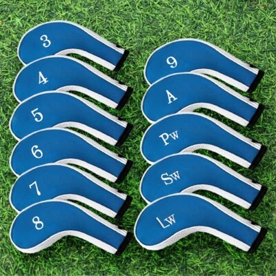 Golf Iron Head Covers 11pc Set 3-LW For LEFT & RIGHT Handed Clubs Blue/White NEW - Image 1 of 4