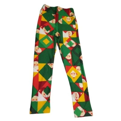 LuLaRoe 女孩五颜六色的圣诞老人打底裤 S/M 码全新无标签 — 第 1/4 张图片