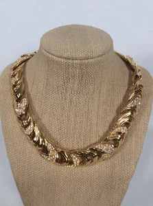 Signiertes Halsband Schwan Swarovski Kristall Modernist Faux Diamant goldfarben Halskette - Bild 1 von 7