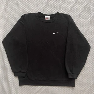 Vtg Nike White Tag Mini Swoosh Crewneck Sweatshirt USA Made Faded Black Youth L - Picture 1 of 9
