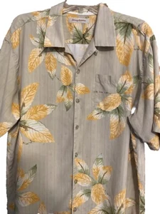Tommy Bahama Hawaiian Shirt Mens Size XL Beige Floral Button Down Washable Silk - Picture 1 of 8