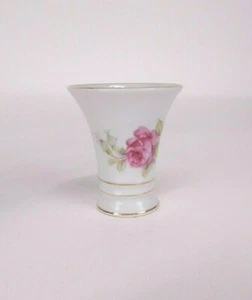 Vintage Schumann Bavaria Germany Pink Rose Floral Vase Original 3⅓" Gold Trim - Picture 1 of 6