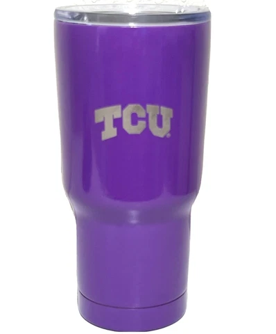 TCU Horned Frogs Travel Mug with Lid Hot or Cold Purple Metal  7" Cover