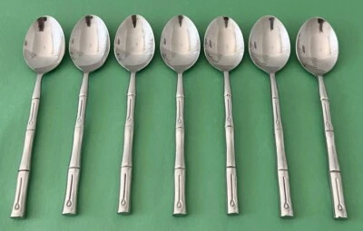 HAMPTON Silversmiths BAMBOO Pattern Stainless Flatware 6 7/8" TEASPOONS Set of 7 - Image 1 of 3