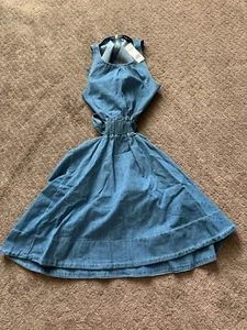 Bebe Women’s Ruched Halter Side Cutout Lightweight Denim Dress Size 2 $129 - Picture 1 of 5
