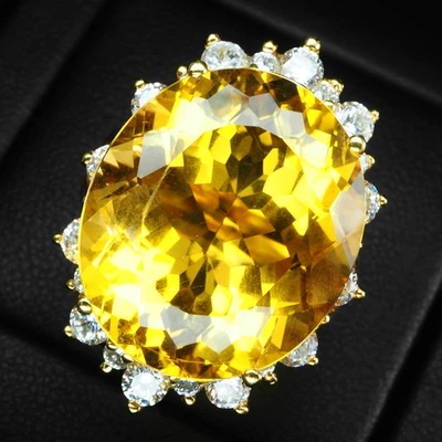 Anillos hechos a mano de oro de 24 quilates de plata de ley 925 ovalados de citrino amarillo dorado de 20,95 quilates Foto 1 de 4