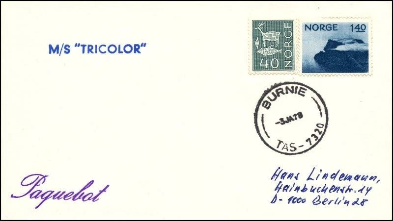 Buque mercante Paquebot M/S TRICOLOR Noruega Burnie Tasmania Australia correo marítimo Foto 1 de 1