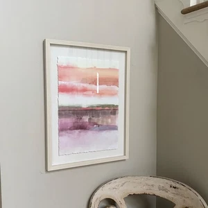Threshold Abstract Watercolor Art Wall Decor Pink Purple Cream Frame 24" X 18" - Picture 1 of 11