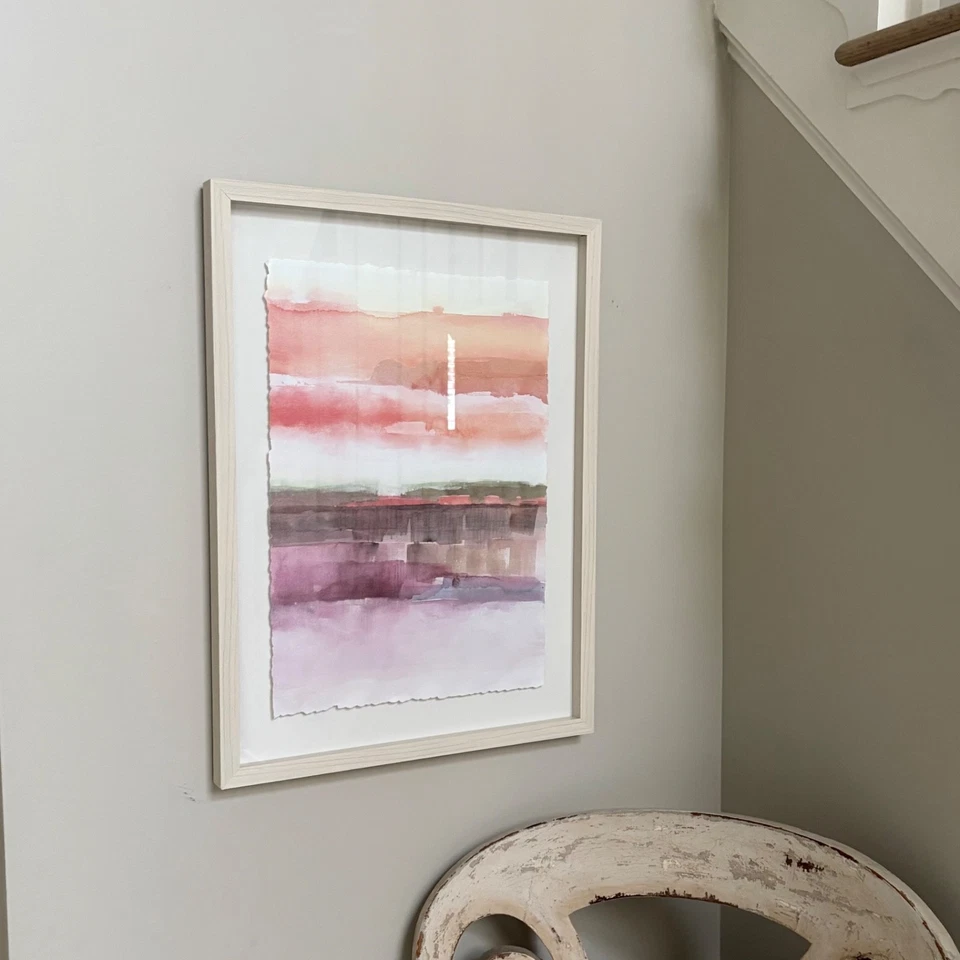Threshold Abstract Watercolor Art Wall Decor Pink Purple Cream Frame 24" X 18" - Image 1 of 4
