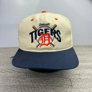 Vintage 90s Detroit Tigers Hat Cap Fitted Cinch White MLB Baseball Logo Adult - Picture 1 of 10