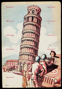 WWII American Red Cross Postcard PISA Italy Jeep GI Soldiers Cartoon War - Picture 1 of 2