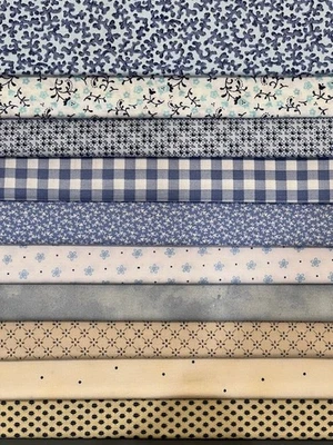 Lote de tela para acolchar - 10 cuartos de grasa, azul claro + 1 GRATIS = 11 FQ! Foto 1 de 4