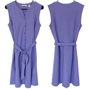 Vestido ISAAC MIZRAHI LIVE NUEVO SIN ETIQUETAS Piqué Sin Mangas Corbata Cintura Talla Mediana Púrpura - Imagen 1 de 5