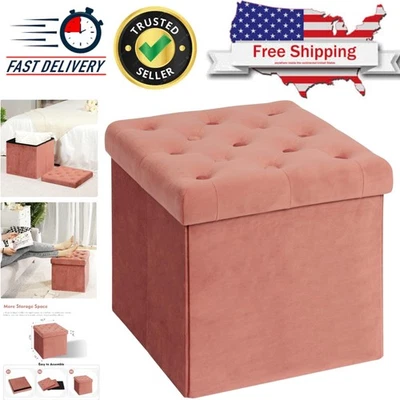 Stylish Tufted Velvet Ottoman with Lid - Multi-Functional Storage Cube in Red - Image 1 of 4
